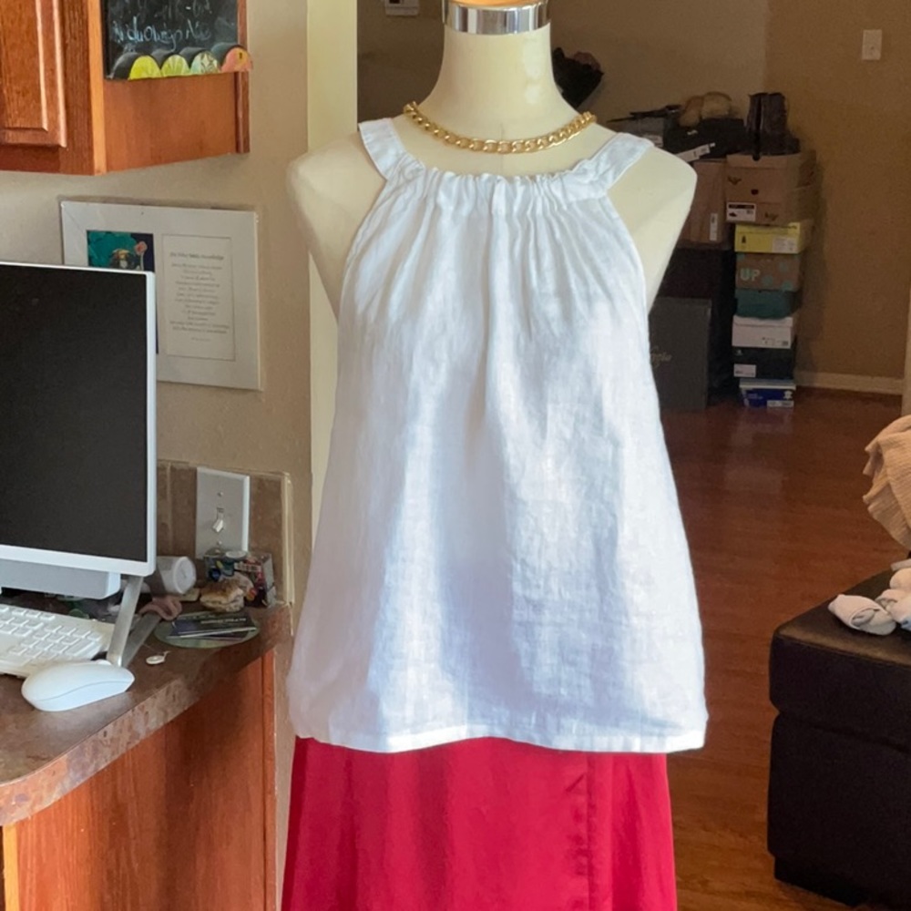 Nicole Miller White 100% Linen Blouse in Size M, NWT - Picture 1 of 13